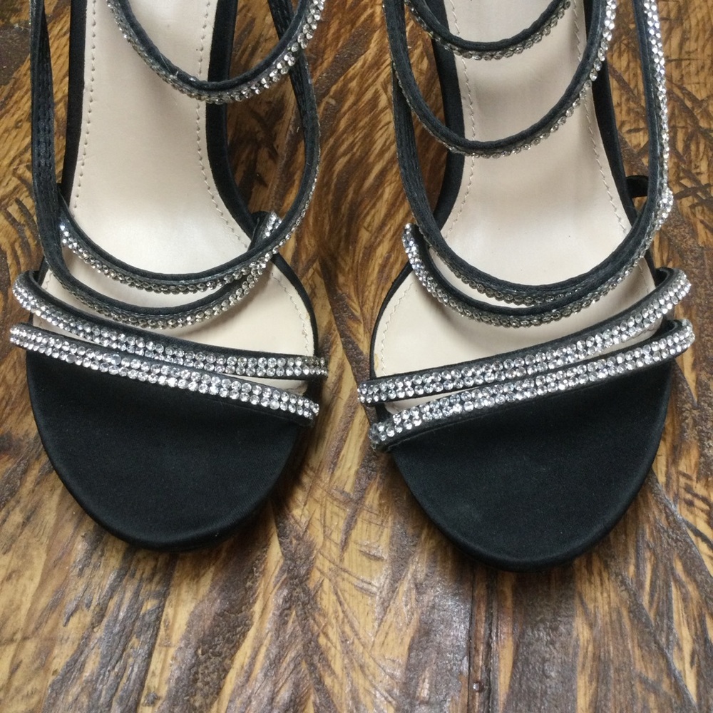 J. Miller Black Satin Rhinestone Embellished Strappy Stiletto Heels Size 7 - Picture 7 of 12